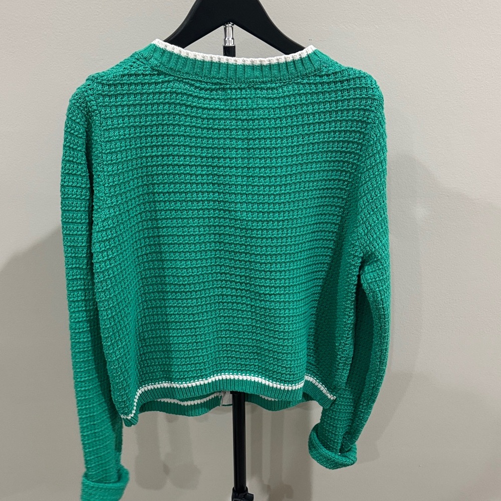 Nicole Miller Green Knit Button-Front Women's Sweater with White Trim - Picture 4 of 4